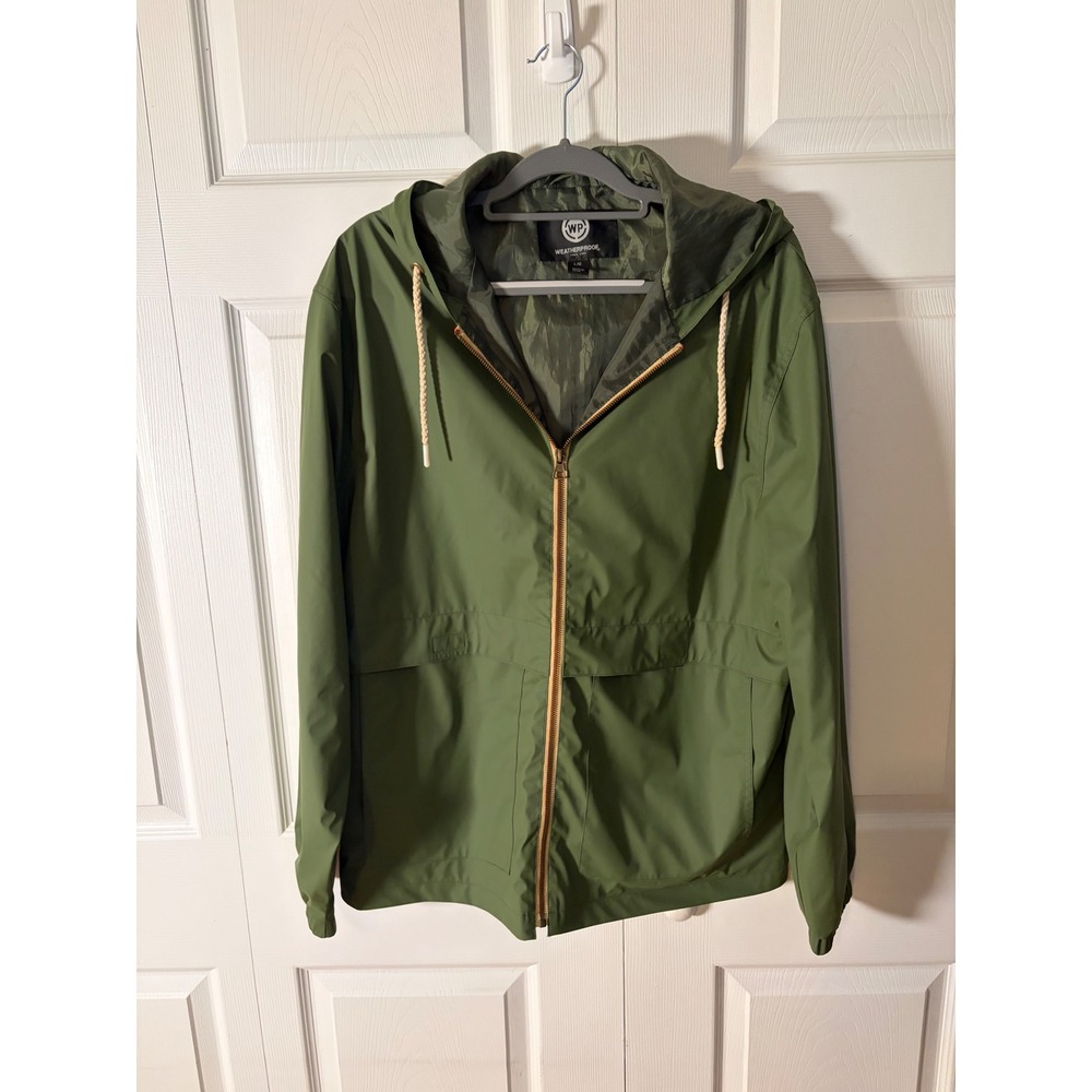 Weatherproof Men Olive Green Hood Rain Jacket Full Zip Windbreaker L S2270370SAM